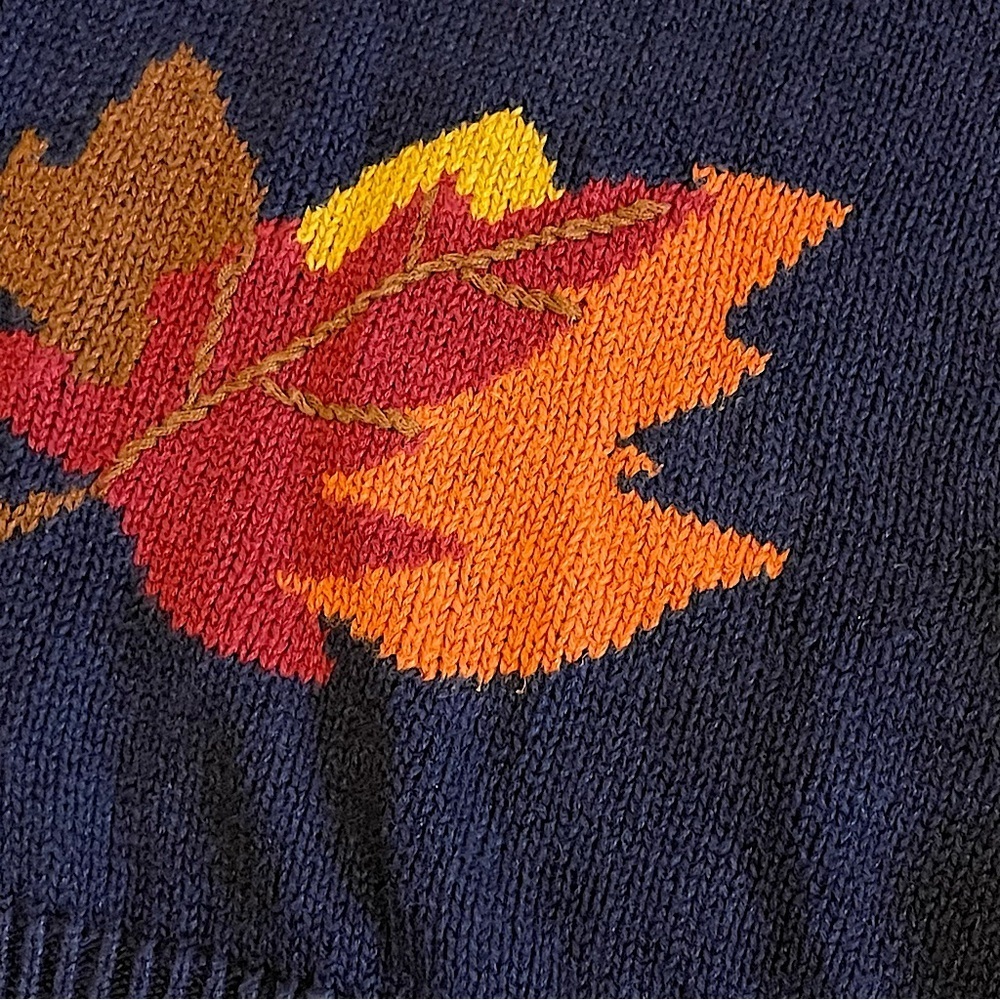 Hasting & Smith Vintage Intarsia Sweater Fall Leaves Grapes Cotton Ramie Size M - Picture 10 of 15